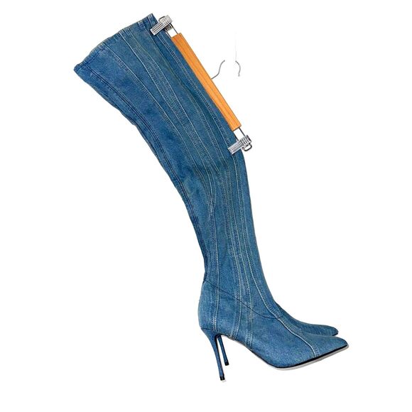 Steve Madden Groovy Over The Knee Boots In Denim  - 8M - Picture 1 of 5